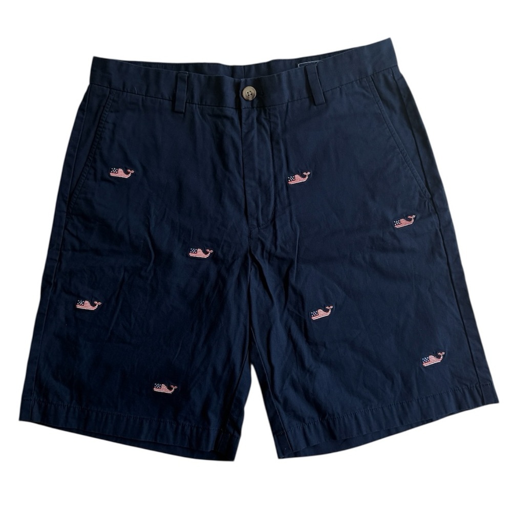 Vineyard Vines Breaker American Flag Whale Shorts Sz 32 Deep Cobalt Blue 9” Casu